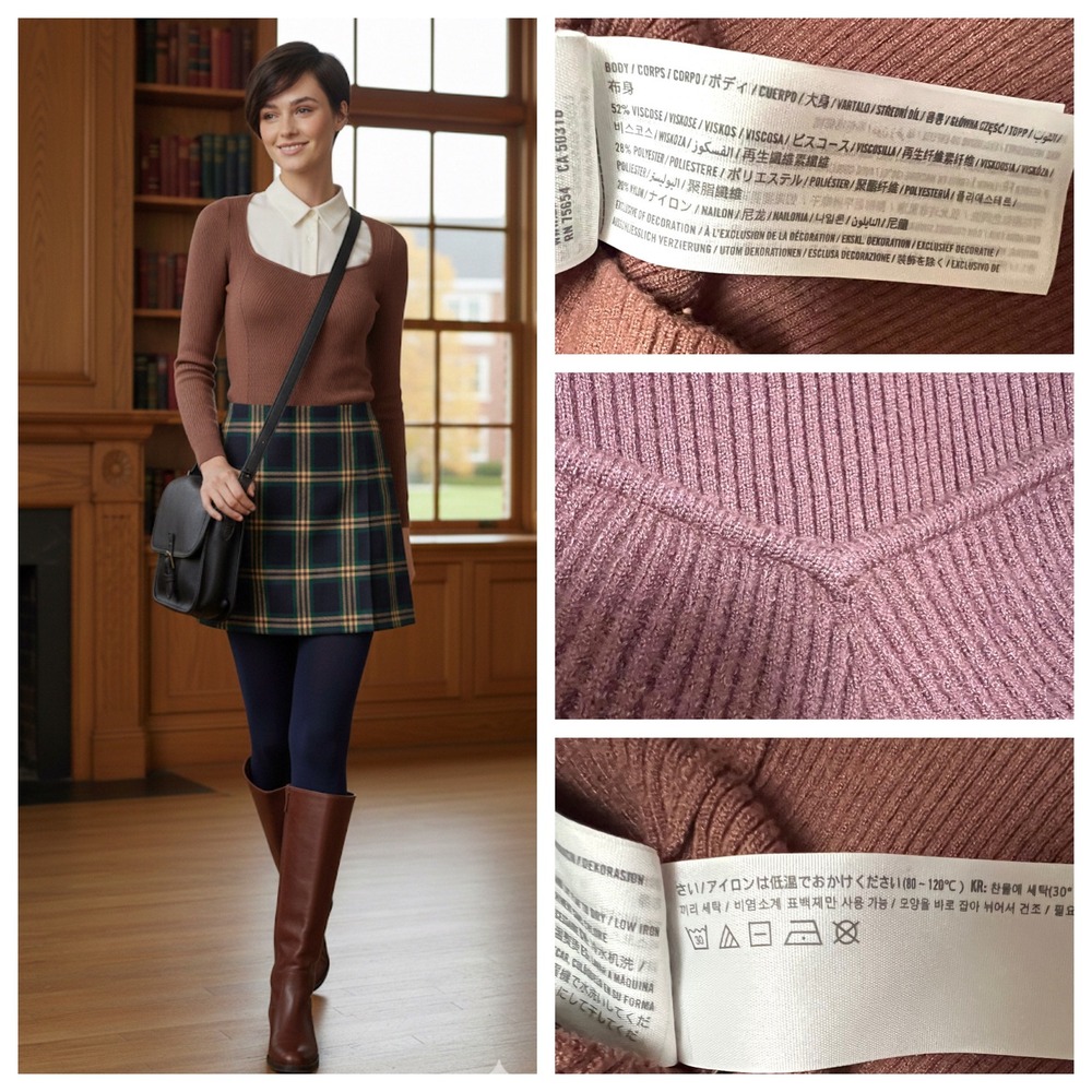 Abercrombie Fitch LuxeLoft Top Women's Ribbed Sweetheart Neck Brown Sz S‎ Preppy - Picture 8 of 16